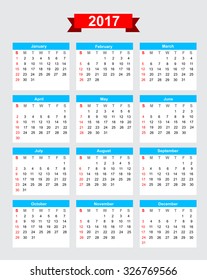2017 calendar week start sunday vector eps10
