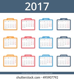 2017 Calendar, week starts on Monday, vector eps10 illustration