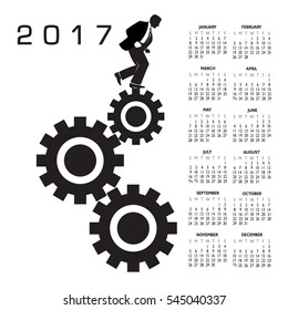2017 calendar with a worker in the rat race graphic