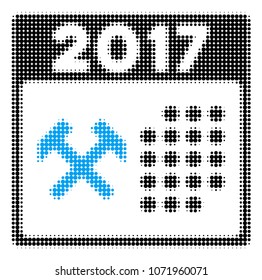 2017 Calendar Working Day halftone vector icon. Illustration style is dotted iconic 2017 Calendar Working Day icon symbol on a white background. Halftone pattern is circle dots.