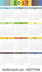 2017 Calendar Calendar for 2017 year colorful, vibrant style. Calendar 2017 vector Calendar 2017 New year 2017 designer calendar