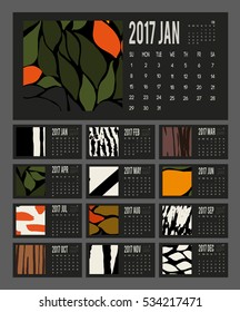 2017 Calendar.Vertical.Handmade.Vector.Brushstrokes