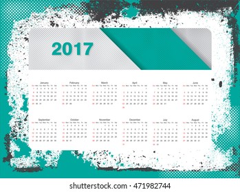 2017 calendar.Week starts from sunday.Vector illustration.
