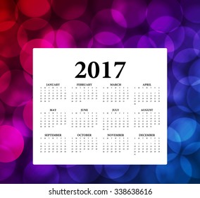 2017 Calendar.Weeks start on Sunday. EPS 10