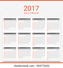 2017 calender (or desk planner), 12 month set, week start on Sunday