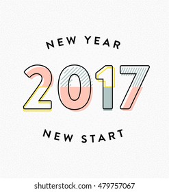 2017 - calligraphic new year greeting design - trendy lines and shapes typography
