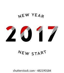 2017 - calligraphic new year greeting design - trendy lines and shapes typography