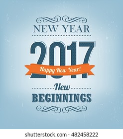 2017 - calligraphic new year greeting design - retro style typography with decorative elements
