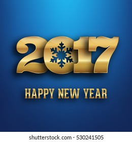 2017 - calligraphic new year greeting design - gold typography on a blue background