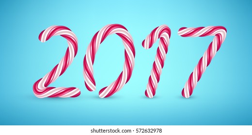 2017 candy cane new year illustration. Hard candy number design.