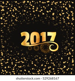 2017 celebration background with golden lettering and conffetti