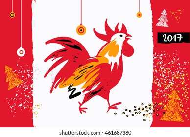 2017 Chinese New Year of the Rooster. Vector Illustration. Template for Greeting , Congratulations, Invitations.