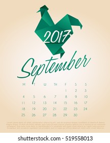 2017 Chinese New Year : Rooster Year Calendar : Vector Illustration