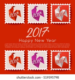 2017 Chinese New Year : Rooster Year Postage : Vector Illustration