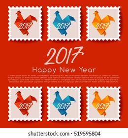 2017 Chinese New Year : Rooster Year Postage : Vector Illustration