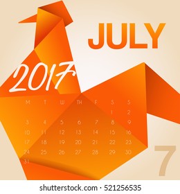 2017 Chinese New Year : Rooster Year Calendar : Vector Illustration