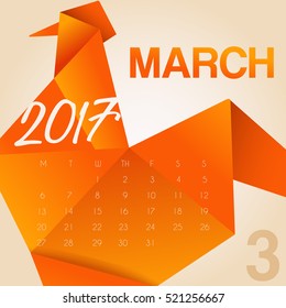 2017 Chinese New Year : Rooster Year Calendar : Vector Illustration