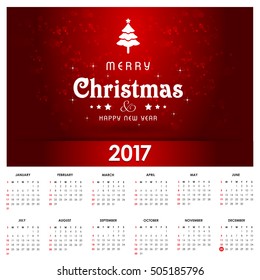 2017 Christmas calendar background images card. Red Christmas tree with decorative typography and label typography