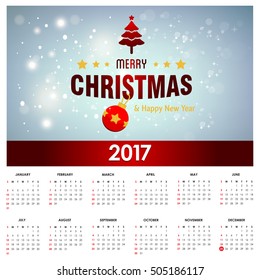 2017 Christmas calendar background images card. Blue Christmas tree with decorative typography and label typography