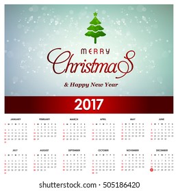 2017 Christmas calendar background images card. Blue Christmas tree with decorative typography and label typography
