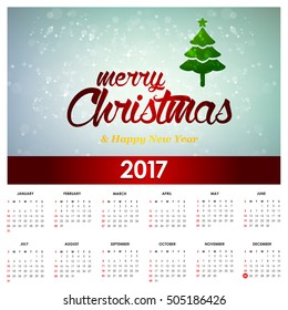 2017 Christmas calendar background images card. Blue Christmas tree with decorative typography and label typography