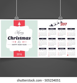 2017 Christmas calendar background images card. Christmas typography and label typography