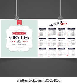 2017 Christmas calendar background images card. Christmas typography and label typography