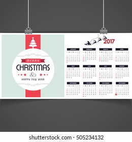 2017 Christmas calendar background images card. Christmas typography and label typography