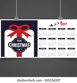 2017 Christmas calendar background images card. Christmas typography and label typography