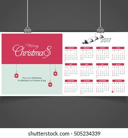 2017 Christmas calendar background images card. Christmas typography and label typography