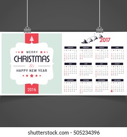 2017 Christmas calendar background images card. Christmas typography and label typography