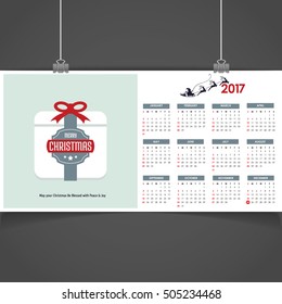 2017 Christmas calendar background images card. Christmas typography and label typography