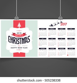 2017 Christmas calendar background images card. Christmas typography and label typography