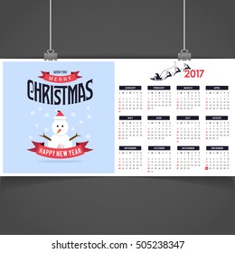2017 Christmas calendar background images card. Christmas typography and label typography