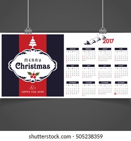 2017 Christmas calendar background images card. Christmas typography and label typography