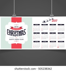 2017 Christmas calendar background images card. Christmas typography and label typography