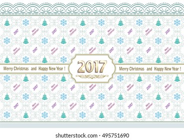 2017 Christmas card with Christmas tree and snowflakes on a background ornament