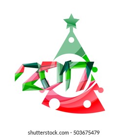 2017 Christmas and New Year Geometric Banner with white space for text. Greeting card element