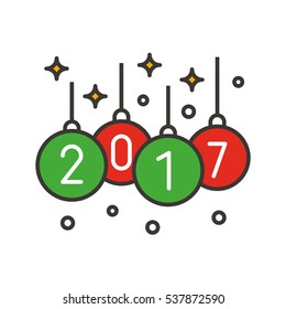 2017 Christmas tree balls color icon. New Year tree decoration. Isolated vector illustration