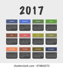2017 Colorful Calendar Design With Different Colors For Every Month