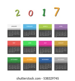 2017 Colorful Calendar Design With Different Colors For Every Month