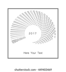2017 concentric spiral calendar. Calendar openwork pattern on a white background. Vector.