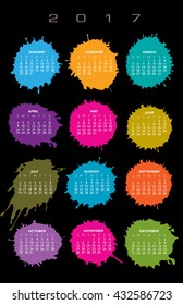 2017 Creative colorful splatter calendar for print or web
