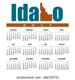 A 2017 creative Idaho calendar with the state outline  