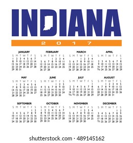 A 2017 creative Indiana calendar with the state outline