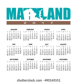 2017 Creative Maryland Calendar State Outline Stock Vector (Royalty