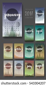 2017 creative vector calendar. Various abstract landscapes illustrations. Can be used as printed or screen images. A4 format. All months on separate cards