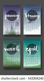 2017 creative vector calendars. Various abstract landscapes illustrations. Can be used as printed or screen images. A4 format. January, February, March and April calendars on separate cards.