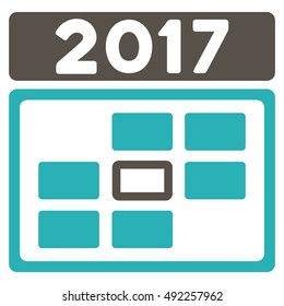 2017 Date vector icon. Style is flat graphic symbol, grey and cyan colors, white background.
