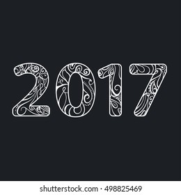 2017 with a decorative ornate pattern for Happy New Year celebrations, vector